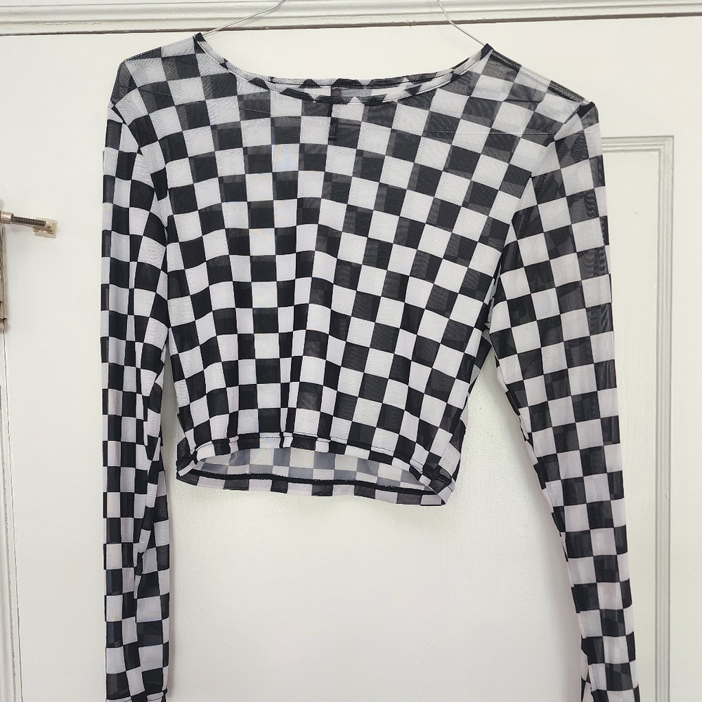 Checkard sheer crop top